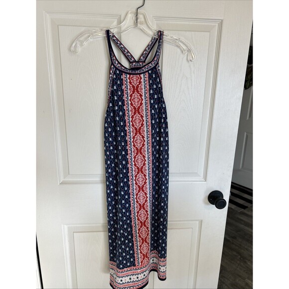 Max Studio Shift dress Women L Red blue Racerback sleeveless Stretchy Shelf Bra - Picture 3 of 8